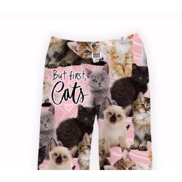 Brief Insanity But First Cats Lounge Pants Pajamas NEW Fast Ship - Picture 2 of 4